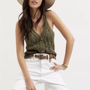Anthropologie Pilcro Olive Green Cable Knit Sweater Tank